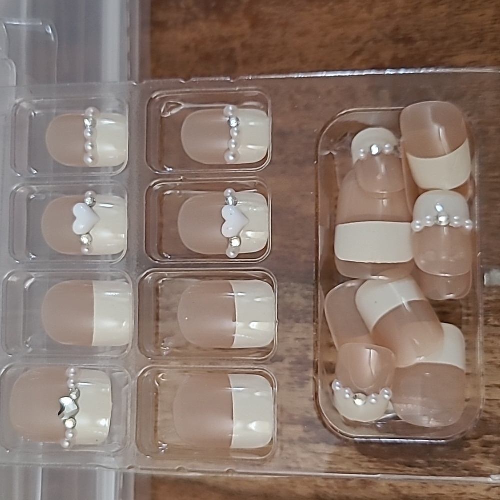 2/$16 Rhinestone Heart French Manicure Press On Nails